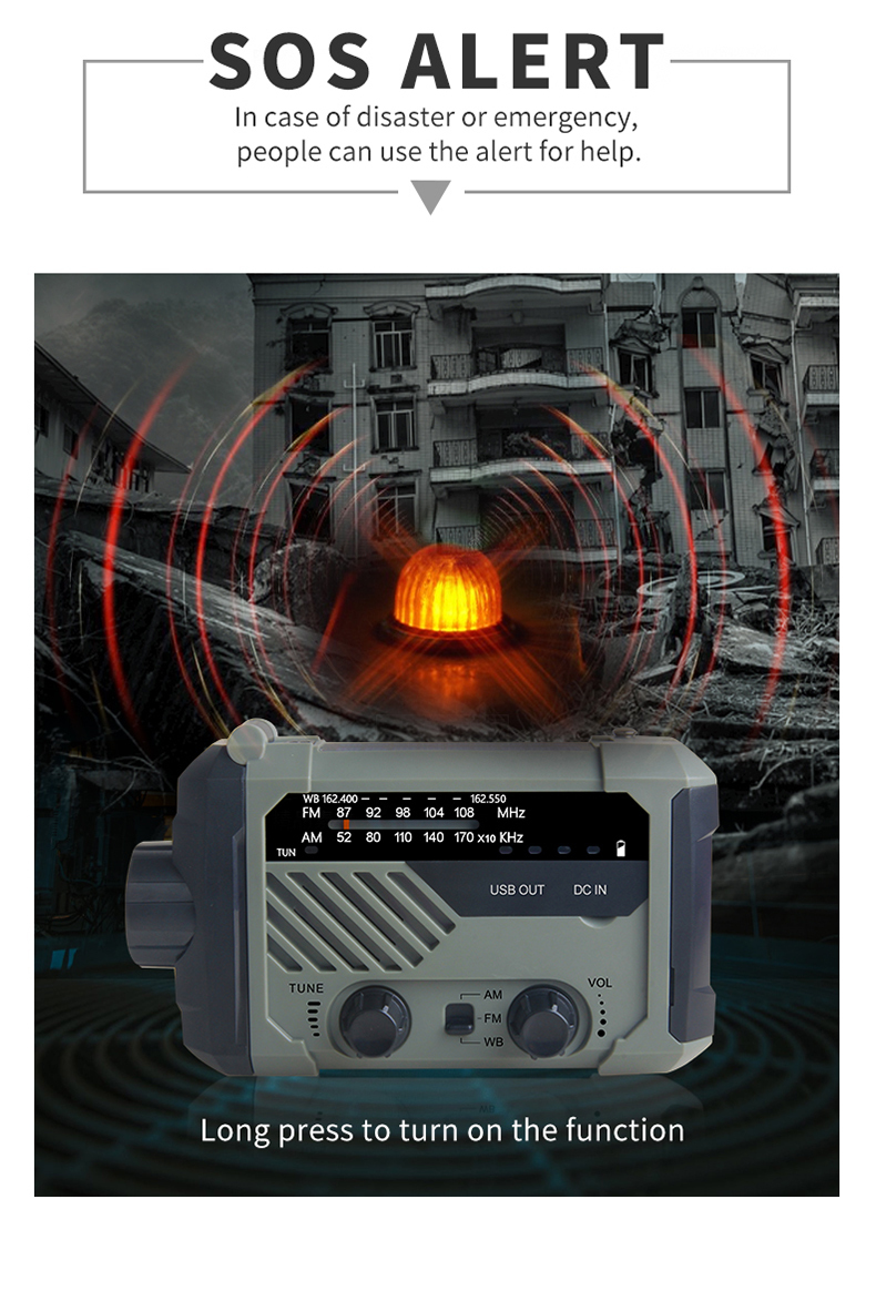 Radio Emergency Am FM NOAA Radio Hand Crank Battery Operated Solar Radio med LED Lamplamp Desk Lamp 2000mah Charger SOS Alert 221025