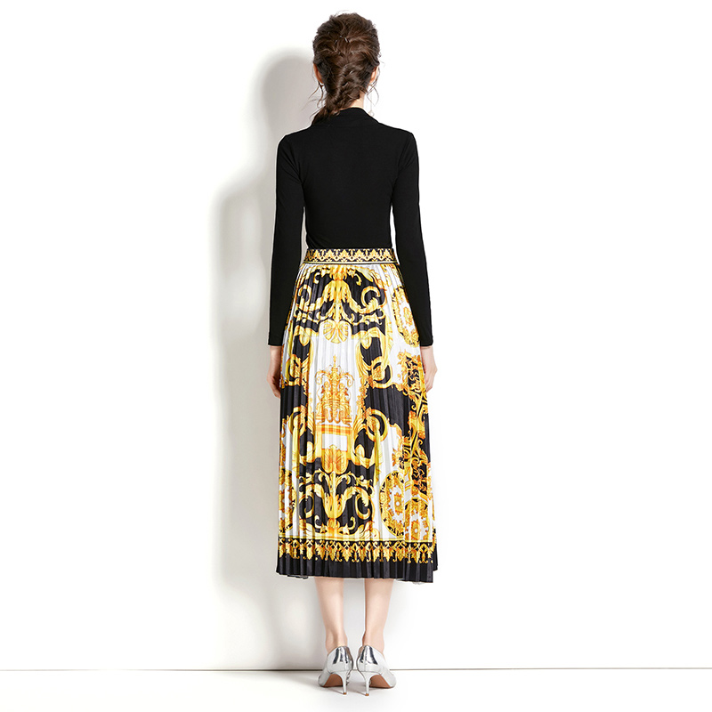 Дизайнерский винтажный спечаток с двумя частями платье 2022 Женские квадратные шейные свитера с длинным рукавом и миди