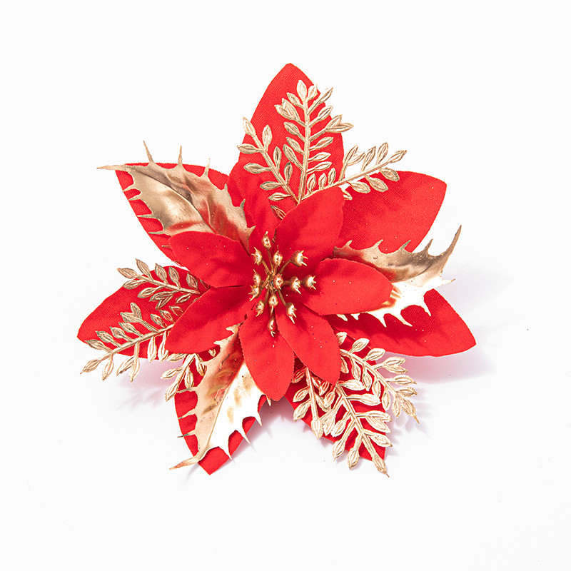 Vente en gros de décorations de fleurs de Noël Troupeau de guirlandes en plastique Pendentif 14cm Fleurs de jante en or pour le festival de mariage A12