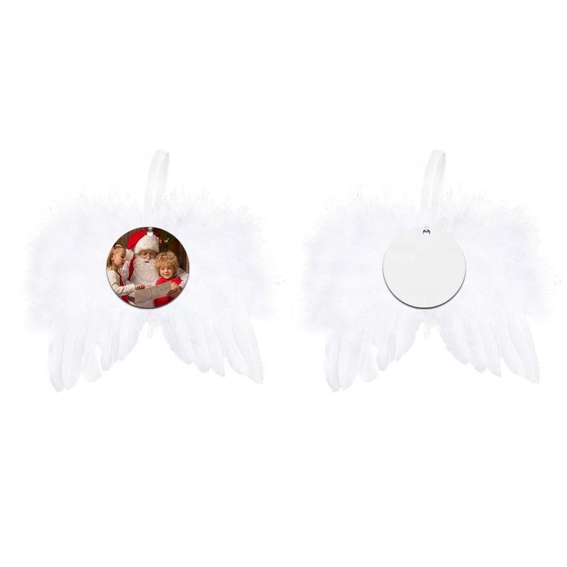 Fast ship sublimation feather angel wing ornament christmas MDF hanging decoration ornaments Xmas pedant heat transfer customize logo