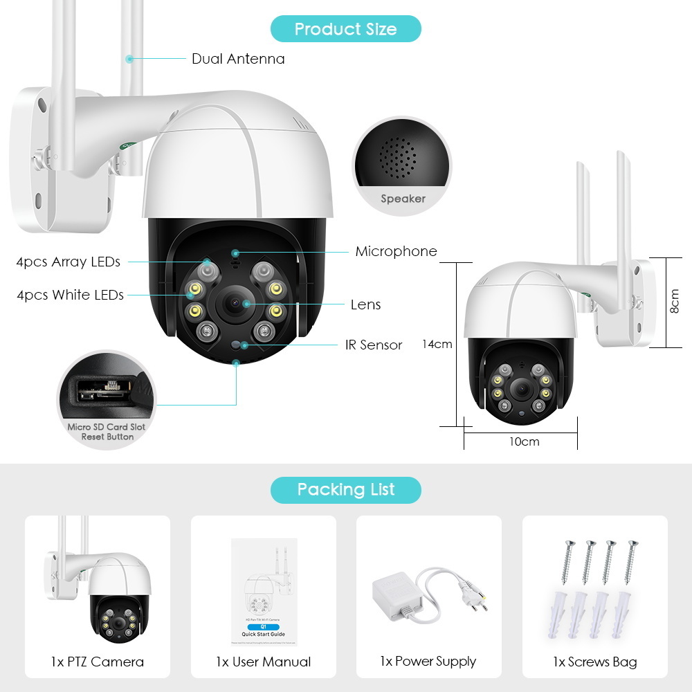Cámaras de domo Besder 4K 8MP 5MP Ultra HD PTZ IP Camera AI Detección humana impermeable Cámara de seguridad Wifi Seguimiento automático P2P Video s