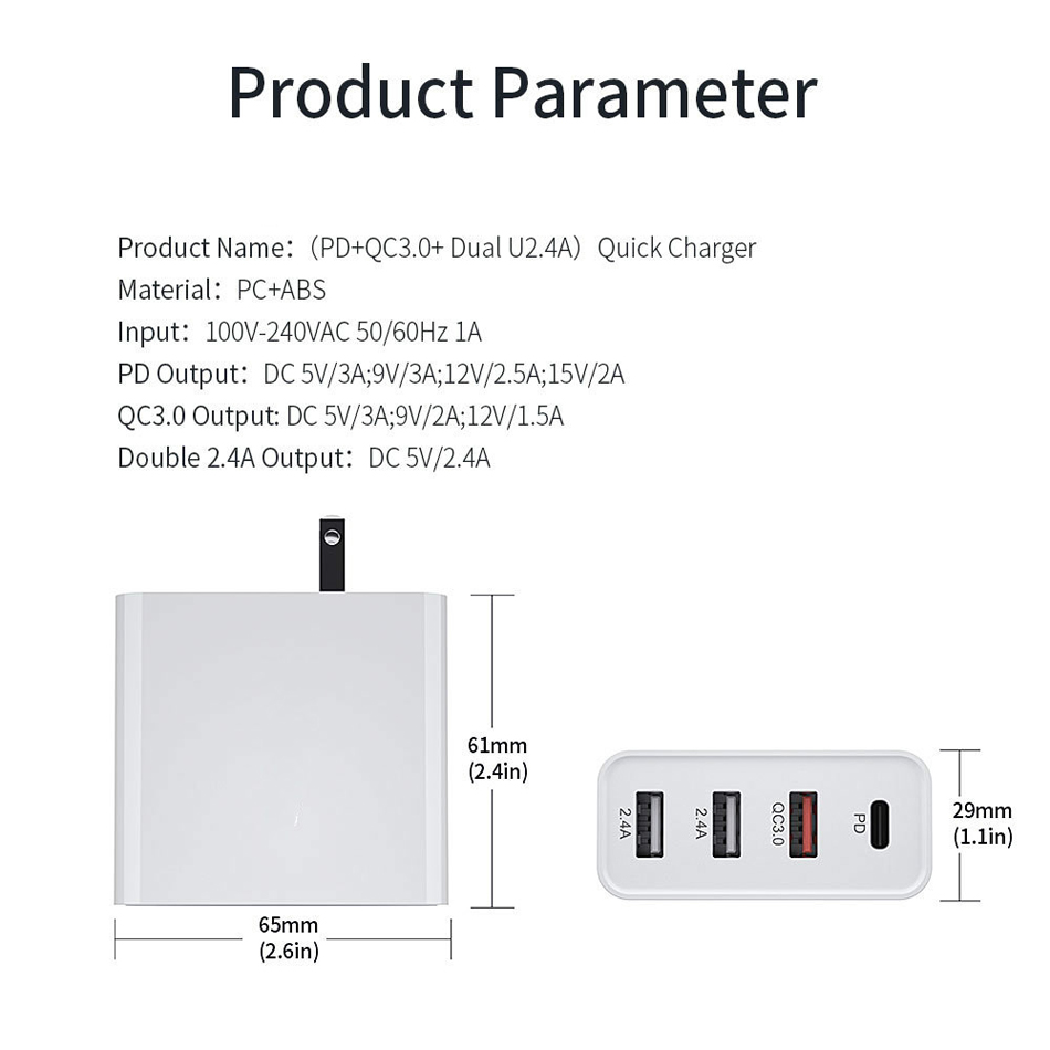 48W Quick Charger PD Type C 4 USB -зарядные устройства для iPhone 13 14 XS Samsung Huawei планшет быстро настенный зарядное устройство QC 3.0 US EU UK Adapter Au Adapter