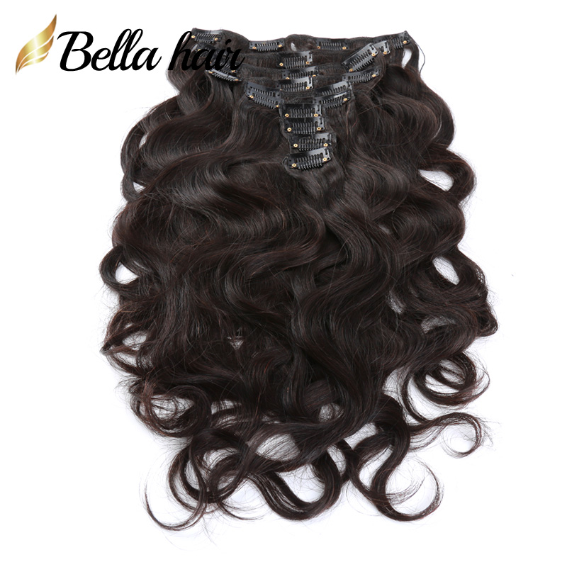 Clip in/on Human Hair Extensions Straight Hair Weaves Body Curly Deep Wave Natural Black Virgin Double Weft 21Clips 