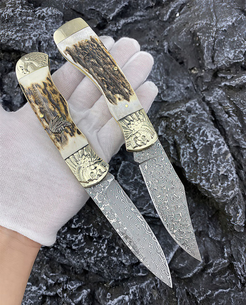 Фактическая цена r1022 складной нож VG10 Damascus Steel Drop Point Cimble Tracned Rog