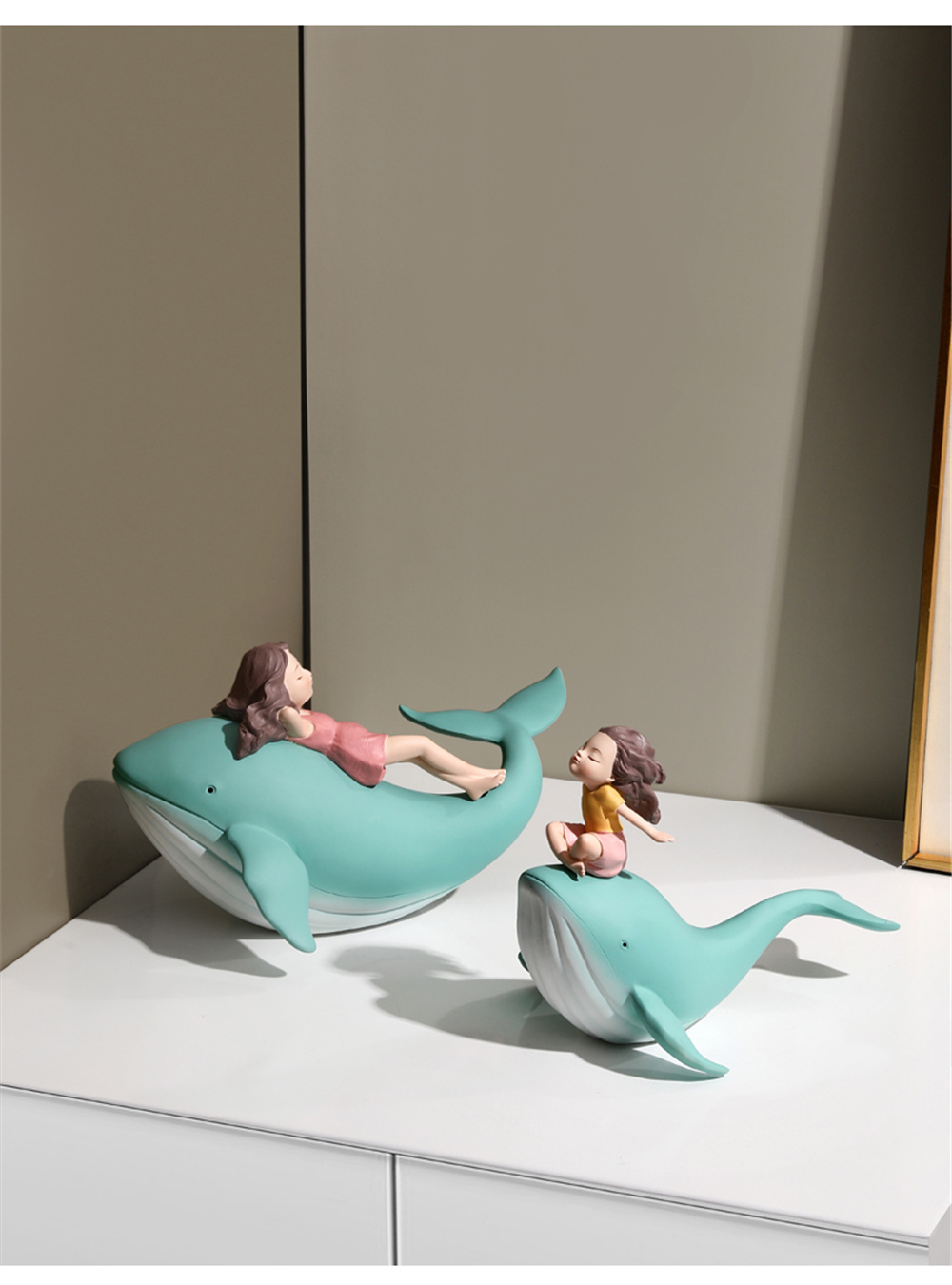 Style nordique Baleine Fille Statue Figurines En Résine Pour La Décoration Intérieure Moderne Salon Bureau Esthétique Chambre Décor Cadeau