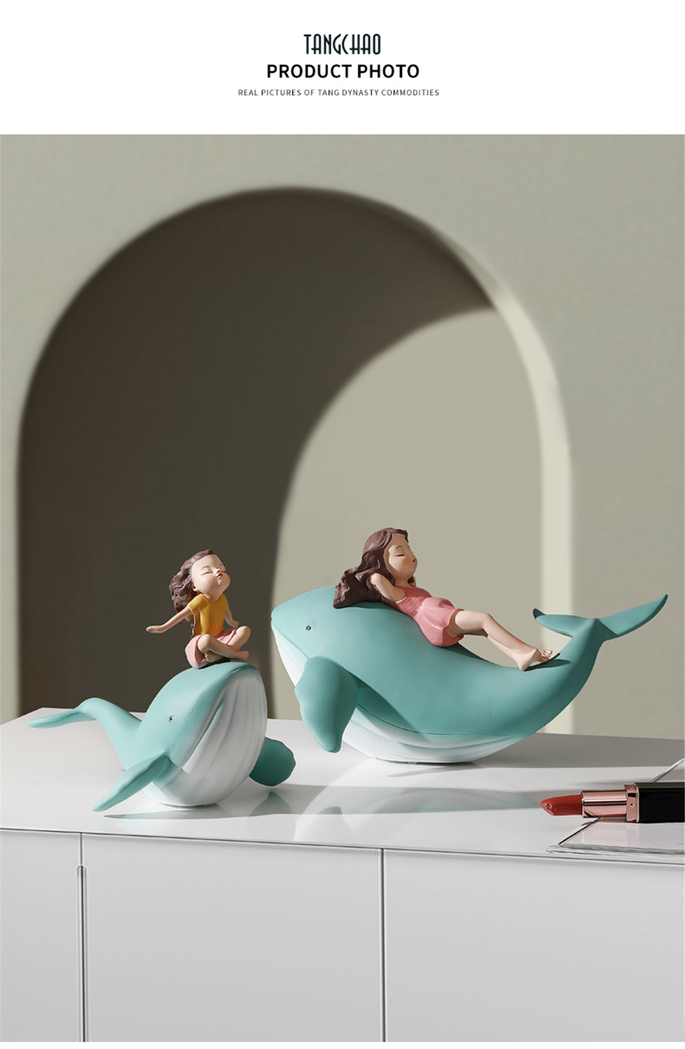입상 고래 소녀 동상 사후 수지 홈 장식 내부 거실 사무실을위한 현대적인 인형 미학 방 장식 선물