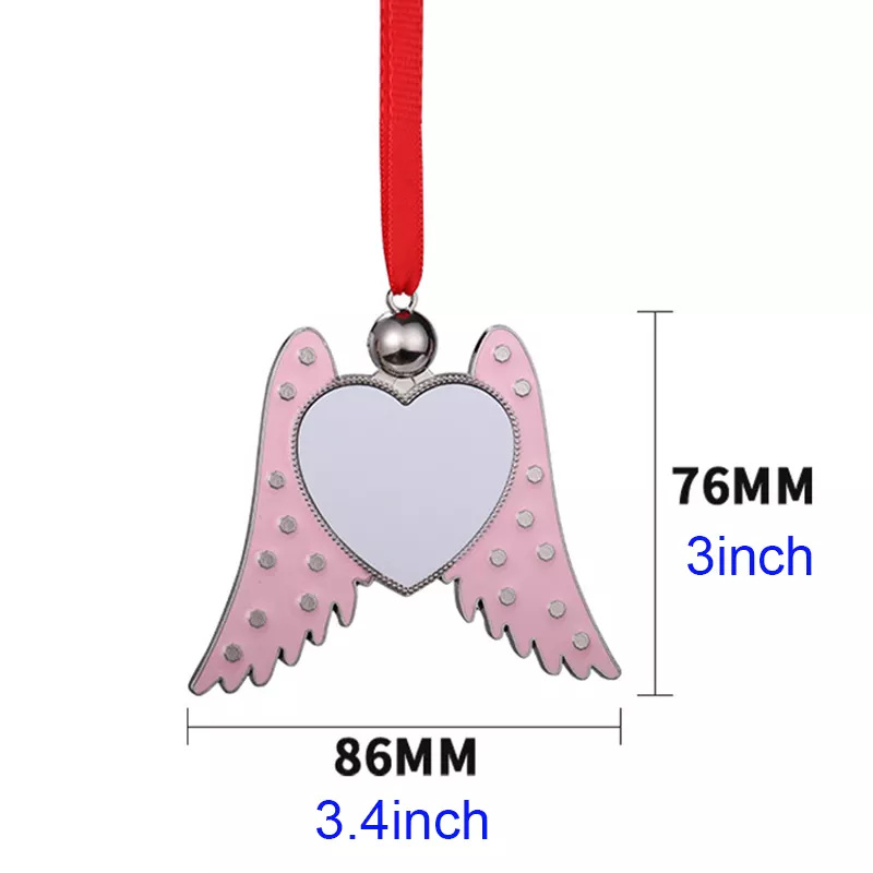 Sublimation Metal Christmas Decorations Blanks Angel Wings Ornaments Christmas Tree Pendants