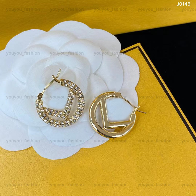 Kvinnor Hoop Earrings Premium Gold Diamond Earring Designer Stud Earring Luxury Hoops Brand Letter Design Earrings F Fashion Jewelry With Box