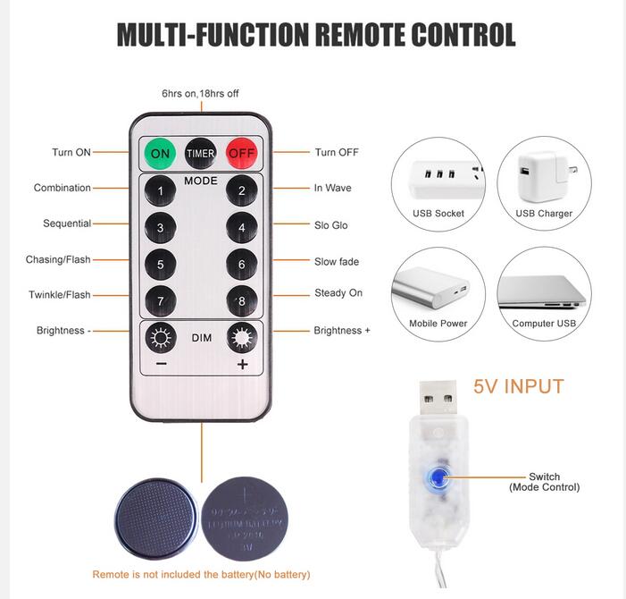 Kurtyna LED Lights 8 trybów USB Pilot Control Fairy Świąteczne ślub Dekorg świąteczny do domu na zewnątrz