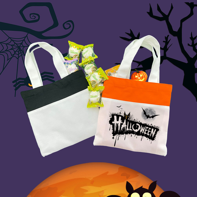 Sublimation Blank White Candy Bag Heat Transfer Printing Cotton Linen Halloween Package with Handle Portable Shopping Storage Bag Gift Children Large B5