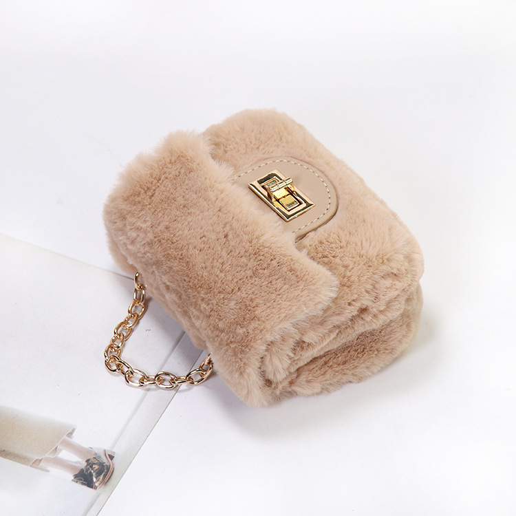 Luxury kids furry handbags girls faux rabbit fur messenger bags mini Leopard single shoulder bag lady style metal chain purse A9194V