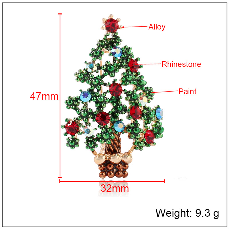 卸売カラフルなクリスタルラインストーンクリスマスツリーピンブローチクリスマスギフトジュエリーファッションアパレルブローチ