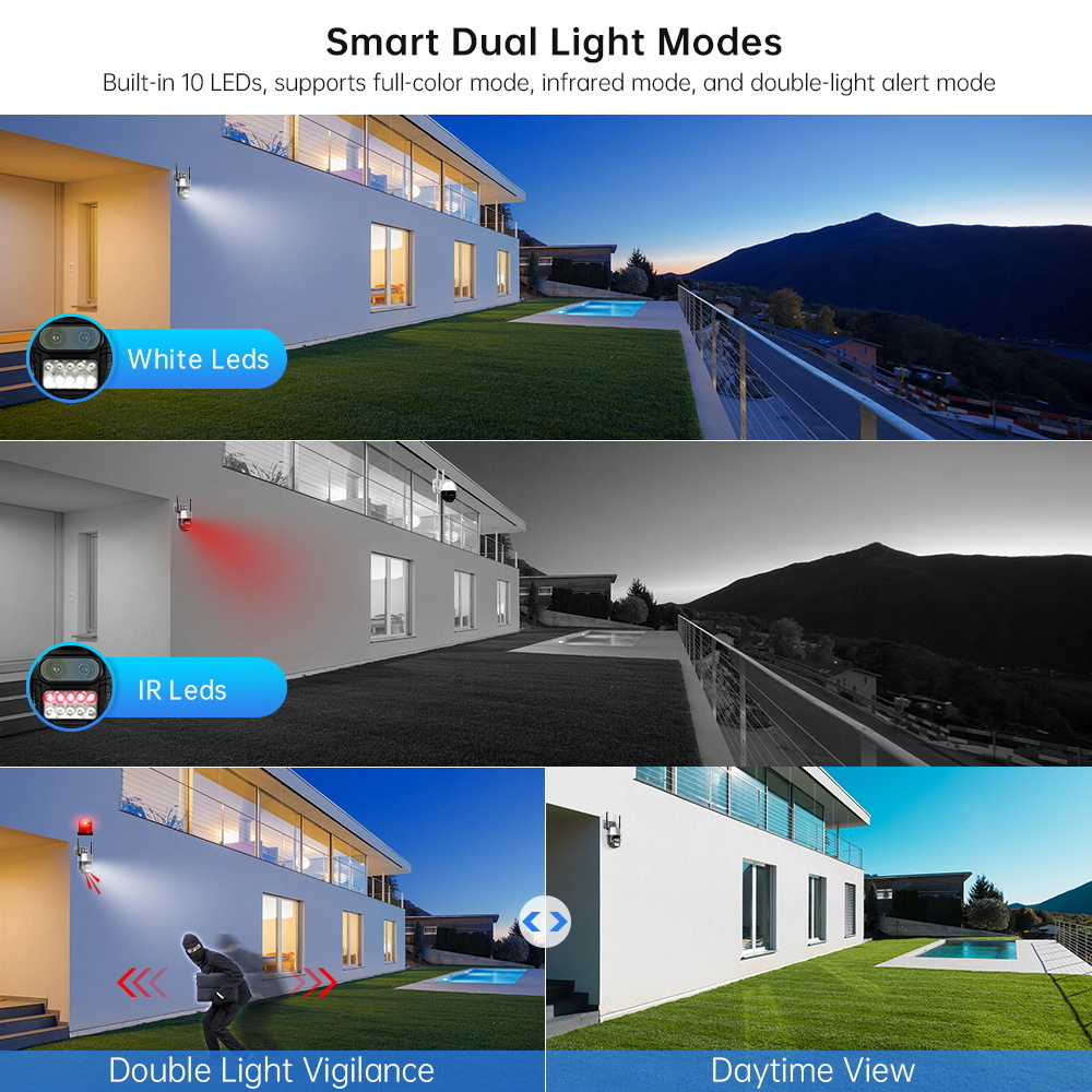 ドームカメラ8MP 4K PTZ IPカメラデュアルレンズ8xズームオーディオ屋外WIFIカメラモーションモーション検出ライトアラームCCTVビデオサーベイランスCAM 221025