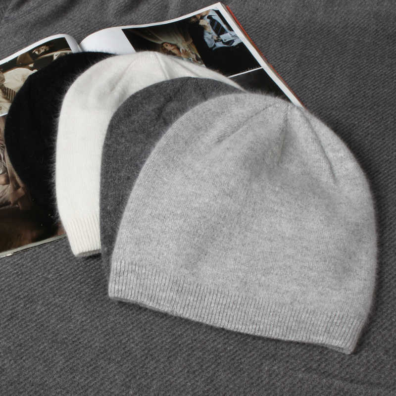 Beanie/Skull Caps VISROVER way Rabbit Cashmere Donna Cappello invernale con pompon Unisex Autunno Vera pelliccia Bonnet Morbida lana Donna Warm Skullies T221020