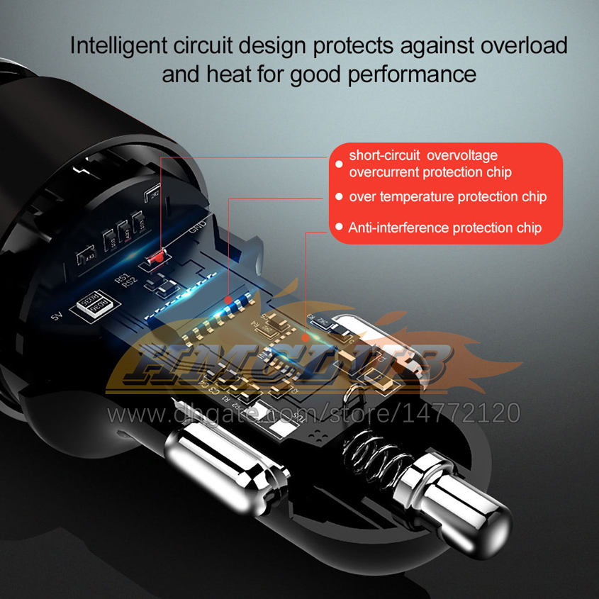 4.8A 5V 차량 충전기 2 포트 삼성 화웨이 아이폰 11 8 플러스 범용 알루미늄 듀얼 USB 차기 어댑터 충전기 자동차 전자 장치 무료 선박에 대한 빠른 충전