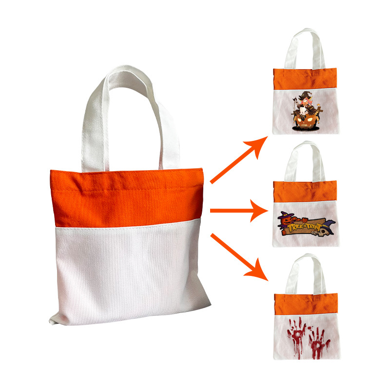 Sublimation Blank White Candy Bag Heat Transfer Printing Cotton Linen Halloween Package with Handle Portable Shopping Storage Bag Gift Children Large B5