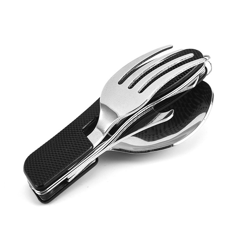 Outdoor Camping Flatware Sets Portable Tableware Tools Stainless Steel 3 in1 Multi-Function Folding Spoon Fork Knife Travel Kit