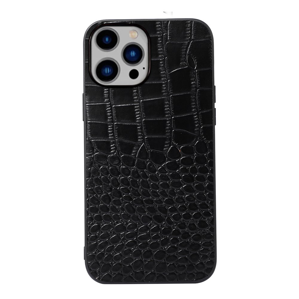 Äkta lädertelefonfodral för iPhone 14 Pro Max Crocodile Texture unik stötsäker mjuk skydd Robust kohude mobiltäcken