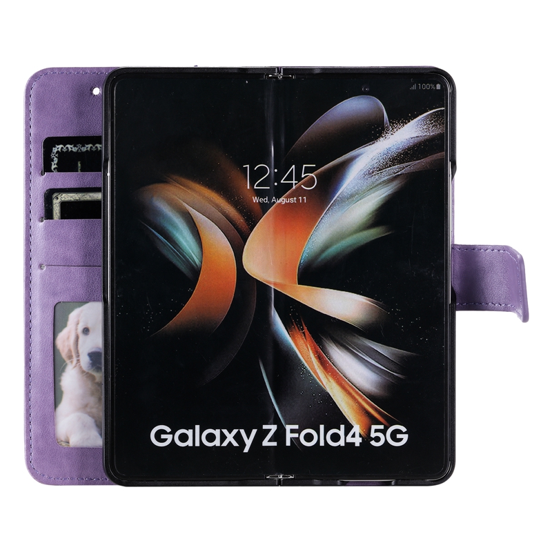 Case di portafoglio in pelle di fiore Datura Samsung Z piega 5 4 5g Zfold5 Zfold4 5g Fold5 Impronta totem Credito di identificazione del crediti in pizzo