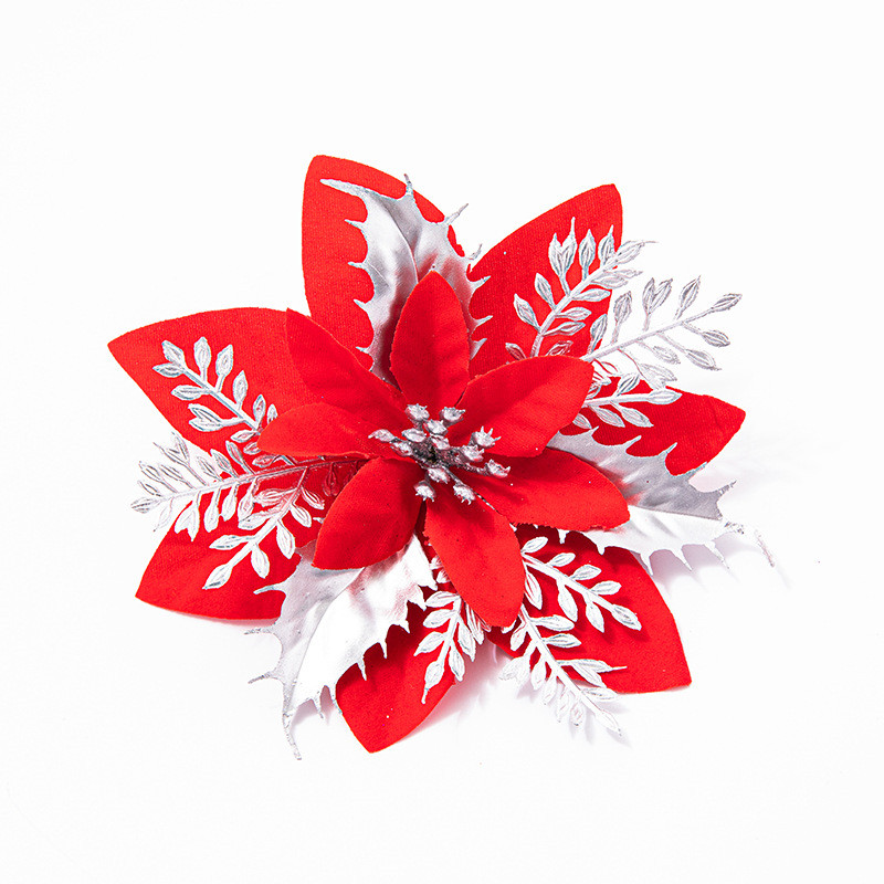 Vente en gros de décorations de fleurs de Noël Troupeau de guirlandes en plastique Pendentif 14cm Fleurs de jante en or pour le festival de mariage A12