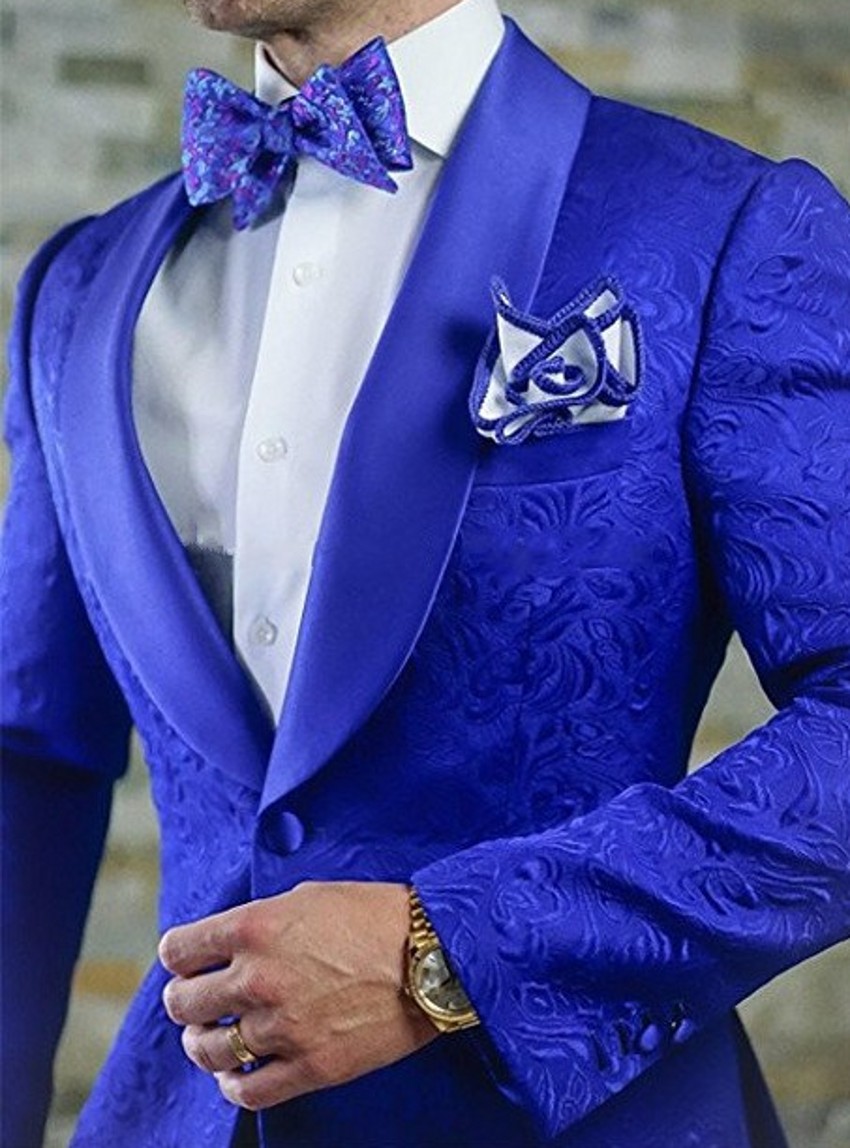 Navy Blue Butterfly Jacquard Groom Tuxedos Embossed Three-dimensional Pattern Men's Blazer Suits Wedding Dress Prom Clothing Multi-color optional