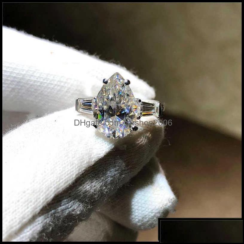 Anello solitario Jewelryreal 925 Sterling Sier Creato Anelli Moissanite le donne Fidanzamento eterno Diamante tagliato a forma di pera Otgap314e