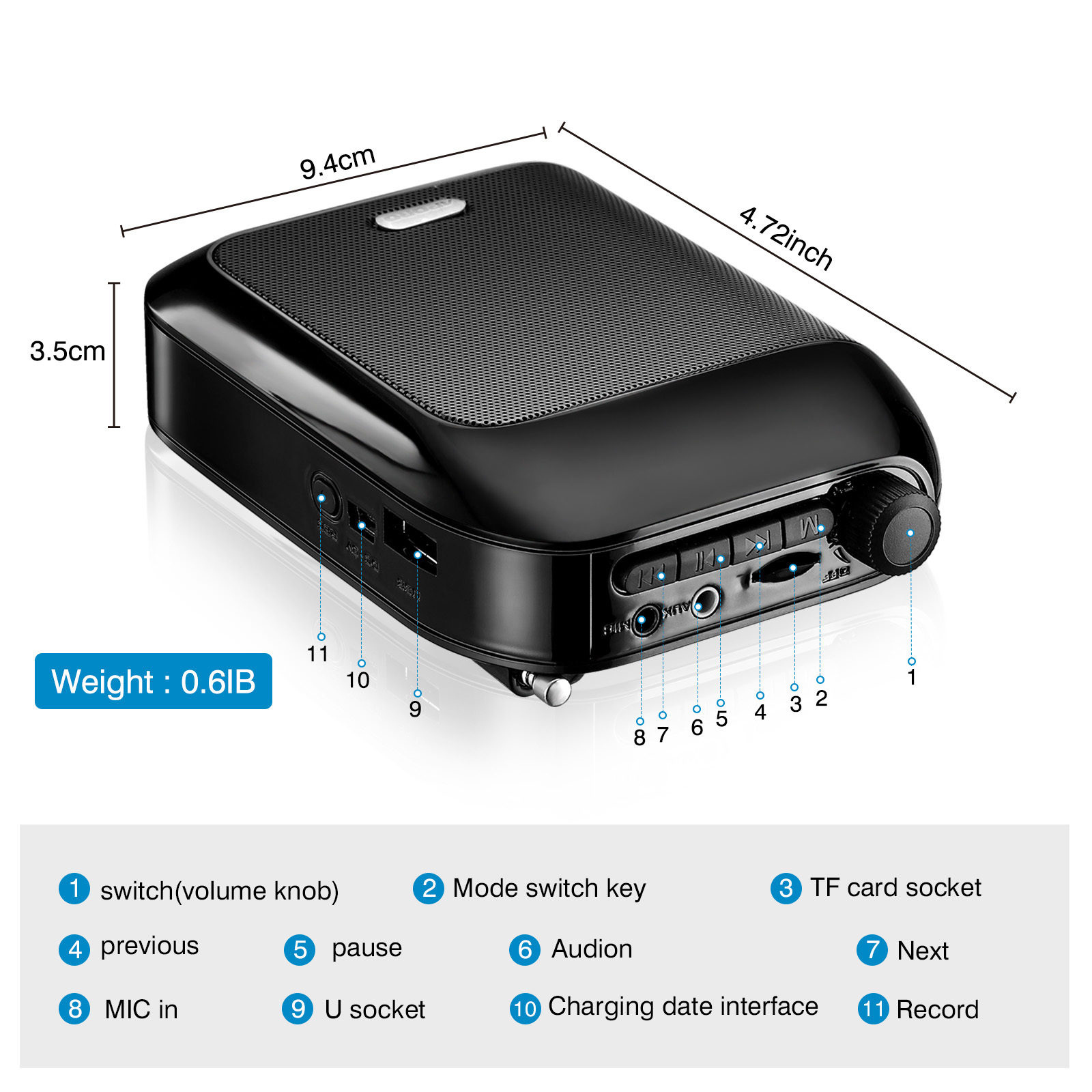 Autre électronique Amplificateur de voix sans fil Bluetooth UHF Portable pour l'enseignement Conférence Guide touristique Promotion U-Disk Mégaphone Microphone Haut-parleur 221025