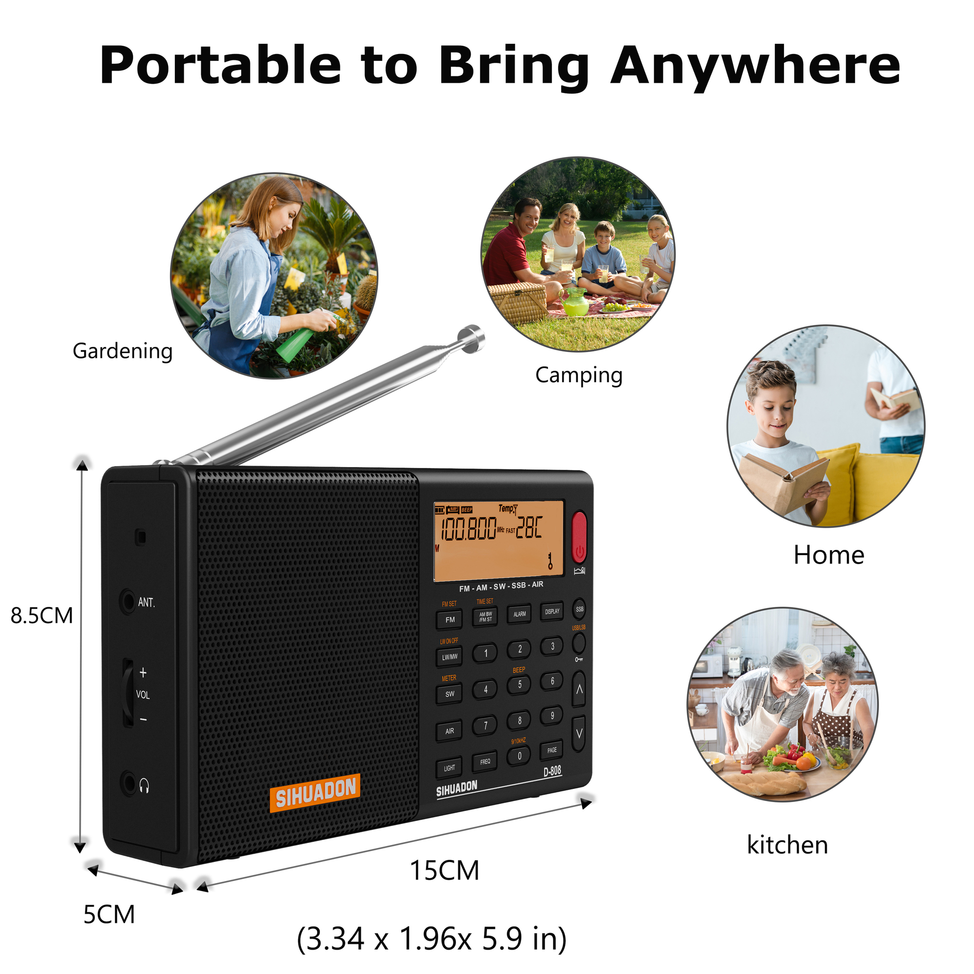 Radio XHDATA Sihuadon D-808 Portable FM Stereoswmwlw SSB AIR RDS SPEAKER مع جهاز إنذار عرض LCD 221025