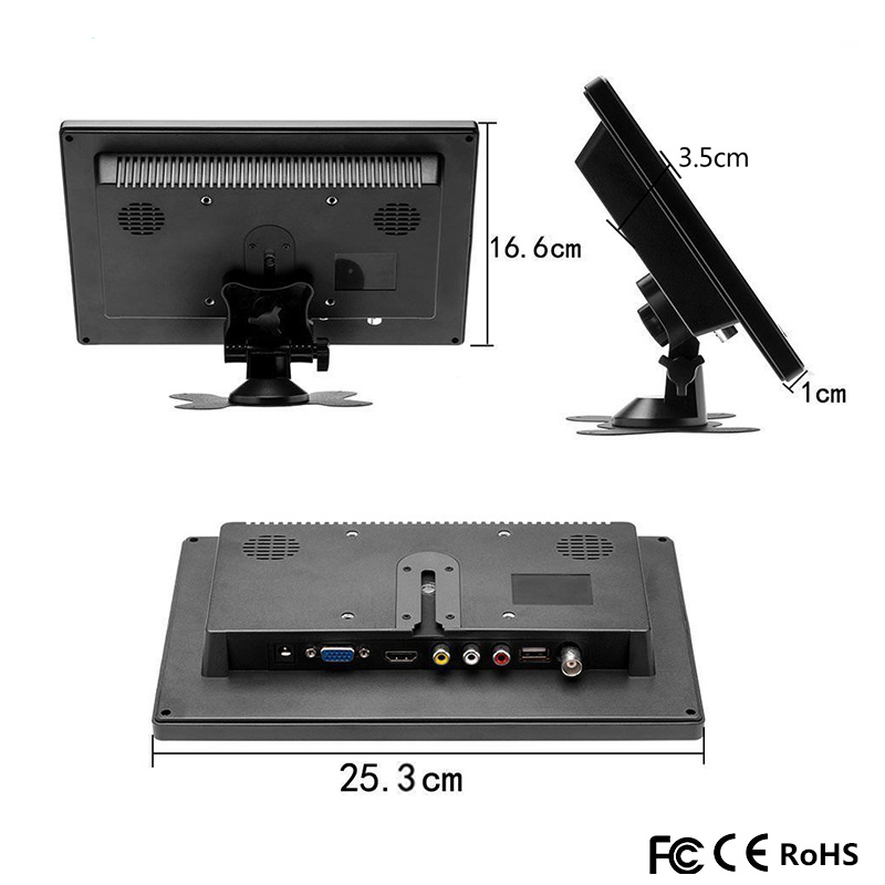 10.1 tum bilmonitor med HDMI VGA för TV -dator Display LCD -färgskärmbil Backupkamera och hemsäkerhetssystem
