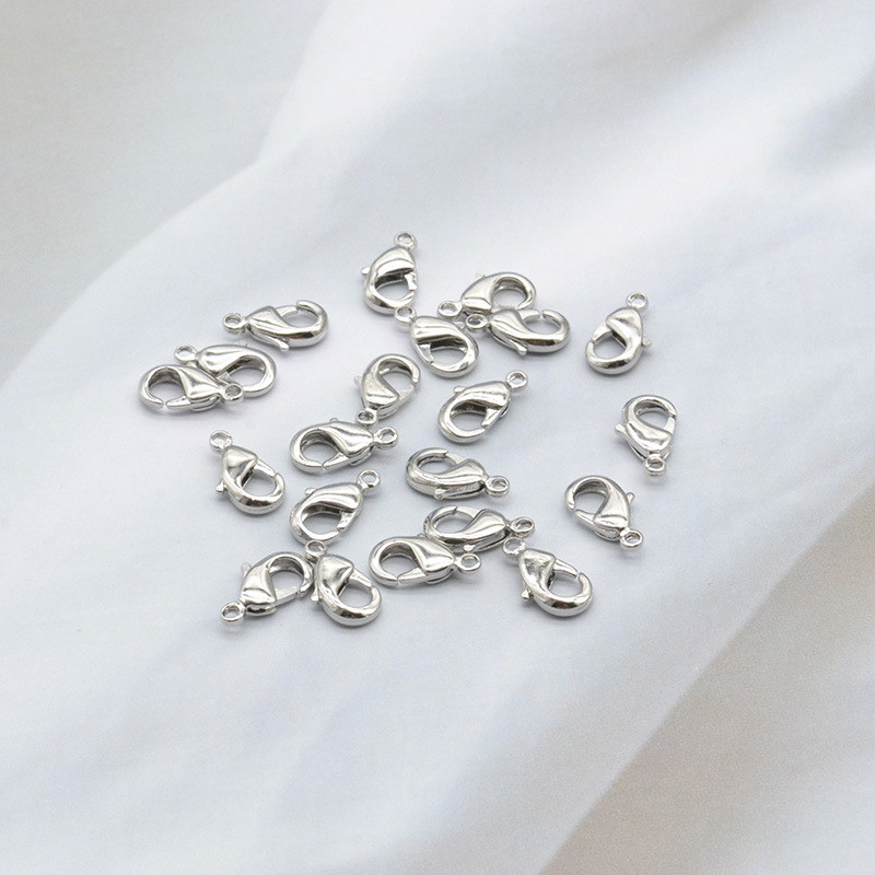 / lote 12x6mm Ganchos de fecho de lagosta Silver Componentes de jóias de jóias de moda de liga prateada para colar de correntes de pulseira Acessórios DIY