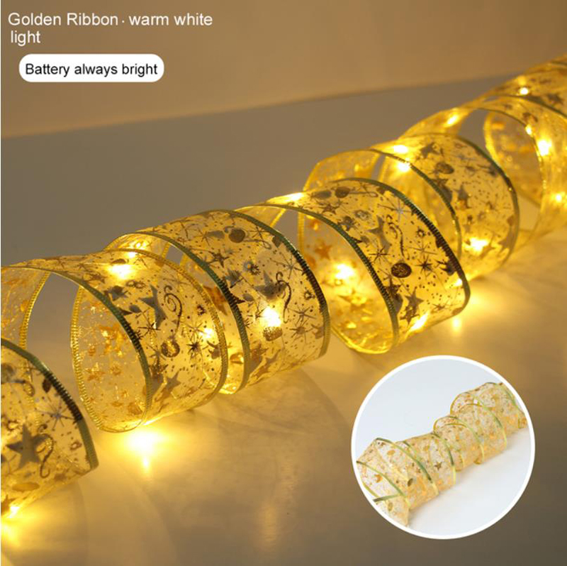 LED Fairy Ribbon String Lights Christmas Decoration Christmas Tree Ornament Bows Light Navidad Natal Home Decor