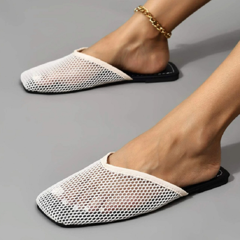 슬리퍼 여성의 여름 홈 슬리퍼 메쉬 플랫 신발 사각형 발가락 캐주얼 샌들 여성을위한 도매 신발 Zapatos de Mujer 221025
