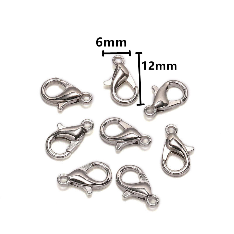 / lote 12x6mm Ganchos de fecho de lagosta Silver Componentes de jóias de jóias de moda de liga prateada para colar de correntes de pulseira Acessórios DIY