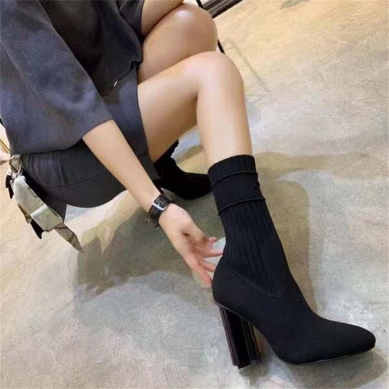 New women's high heel fashion boots sexy elastic boots wool tube thin leg magic device size 35-42 with box 9.5cm heel height