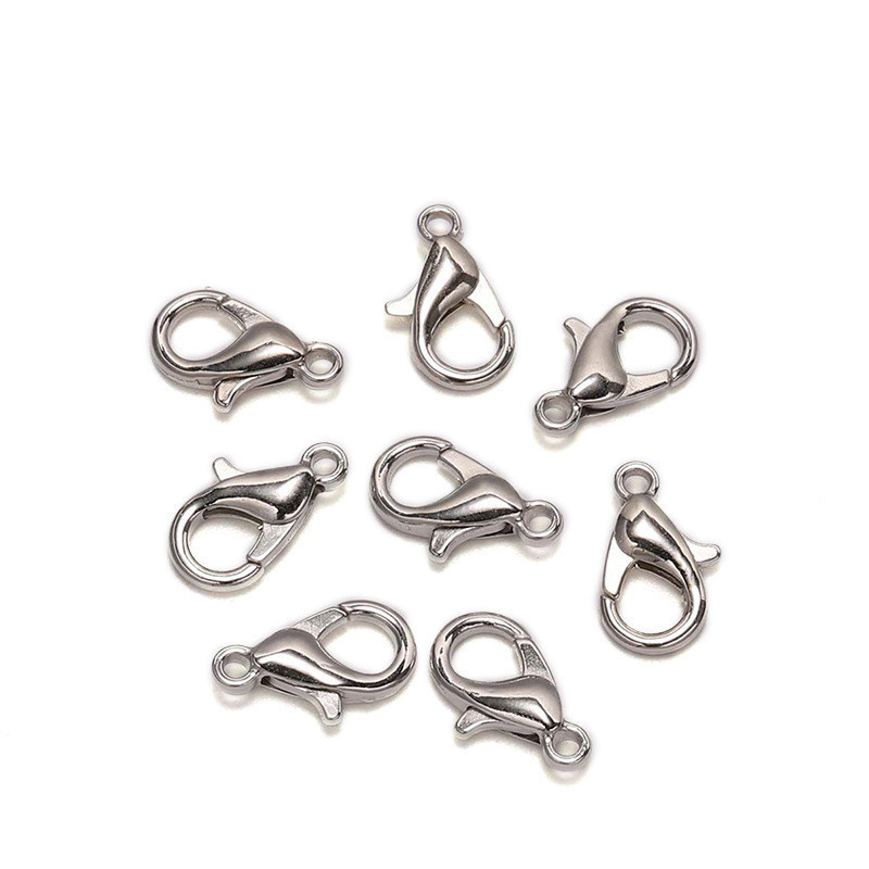 / lote 12x6mm Ganchos de fecho de lagosta Silver Componentes de jóias de jóias de moda de liga prateada para colar de correntes de pulseira Acessórios DIY