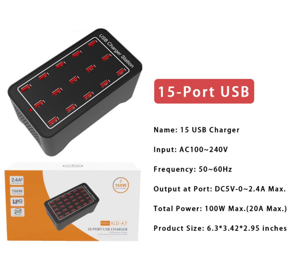 USB Charger Station 10 15 20 25 30 Порты 100 Вт 150 Вт Универсальный мобильный телефон Быстрая зарядка для iPhone iPad Samsung Huawei Xiaomi