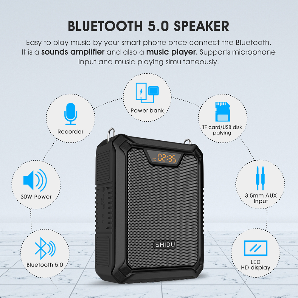 Annan elektronik Shidu 30W Portable Voice Amplifier med tr￥dl￶s mikrofon f￶r l￤rare IPX6 Waterproof Bluetooth5.0 H￶gtalare 5000mAh Power Bank 221025