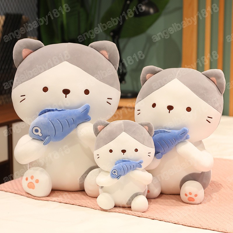 25-60 cm mignon chat étreignant poisson belle poupée doux en peluche dessin animé Animal bébé apaiser jouets cadeau d'anniversaire pour les enfants