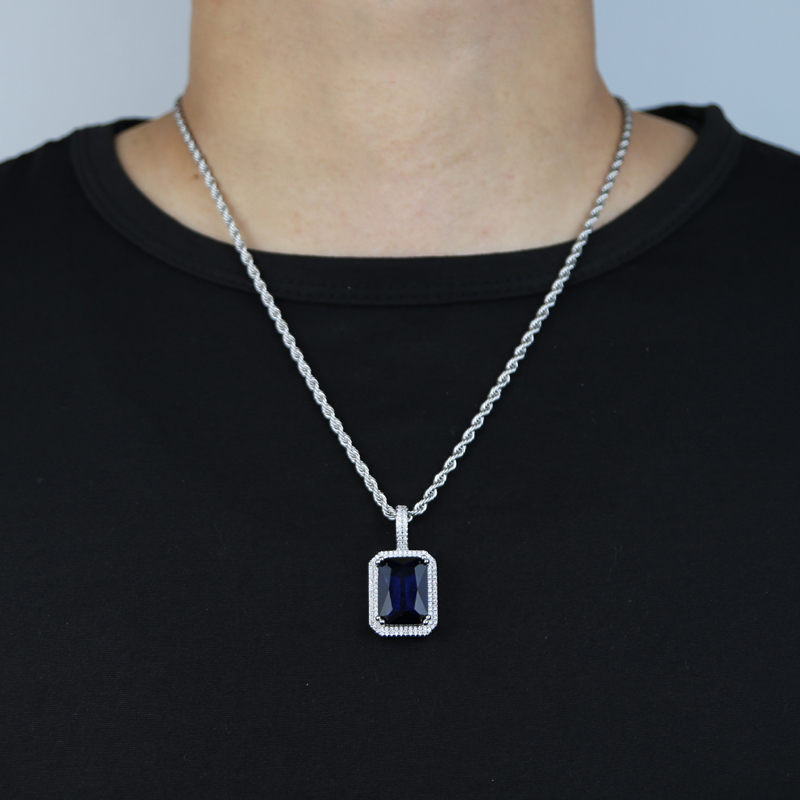 Collier pendentif carré coloré pavé bleu rose violet bleu pierre cz avec chaîne de corde 3mm chaînes de tennis hip hop colliers bijoux pour femmes hommes cadeau