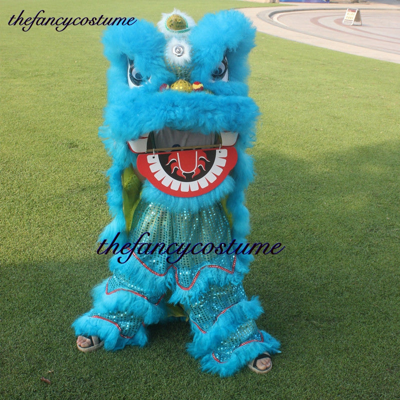 Mascot Costume Nuevo estilo parpadeando ojos de 14 pulgadas Dance de le￳n Tama￱o de ni￱os de 5-12 accesorios de lana pura juega divertida vestimenta de desfile deportivo fiesta tradicional china