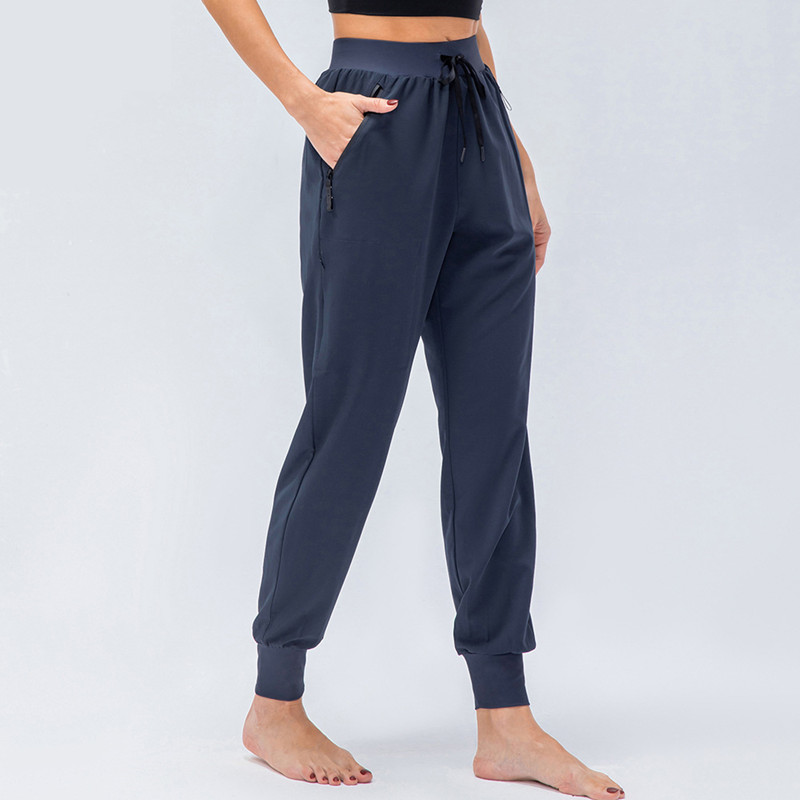 LL Kadınlar Yoga Dokuzuncu Pantolon Fermuarlı Cep Yüksek Bel Elastik Rahat Koşu Pantolon 4 Renkler D12368 ile Spor Joggers Koşu