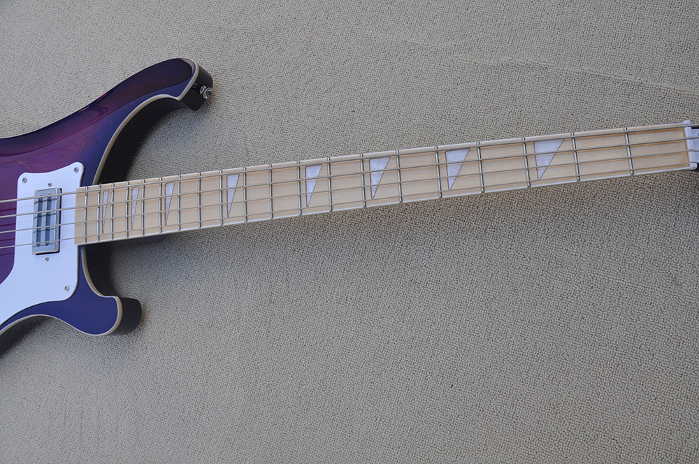 Guitare basse électrique violette 4 cordes avec manche en érable offrant un service personnalisé