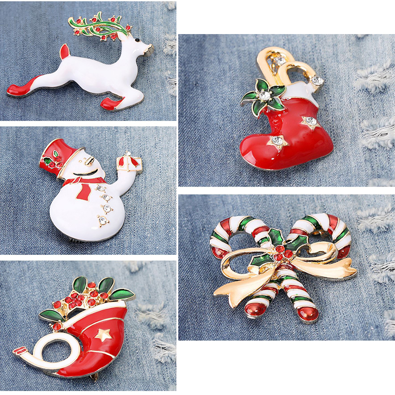 Cartoon Brooch Santa Claus Christmas Decoration Snowman Socks Corsage Fashion Jewelry XMAS Gifts