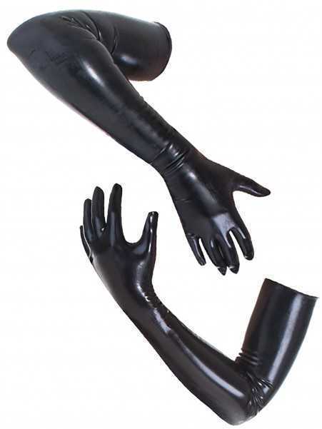 Gants sans doigts unisexes de latex en caoutchouc noir Longueur de l'épaule moulée Unisexe long Fetish L221020276G
