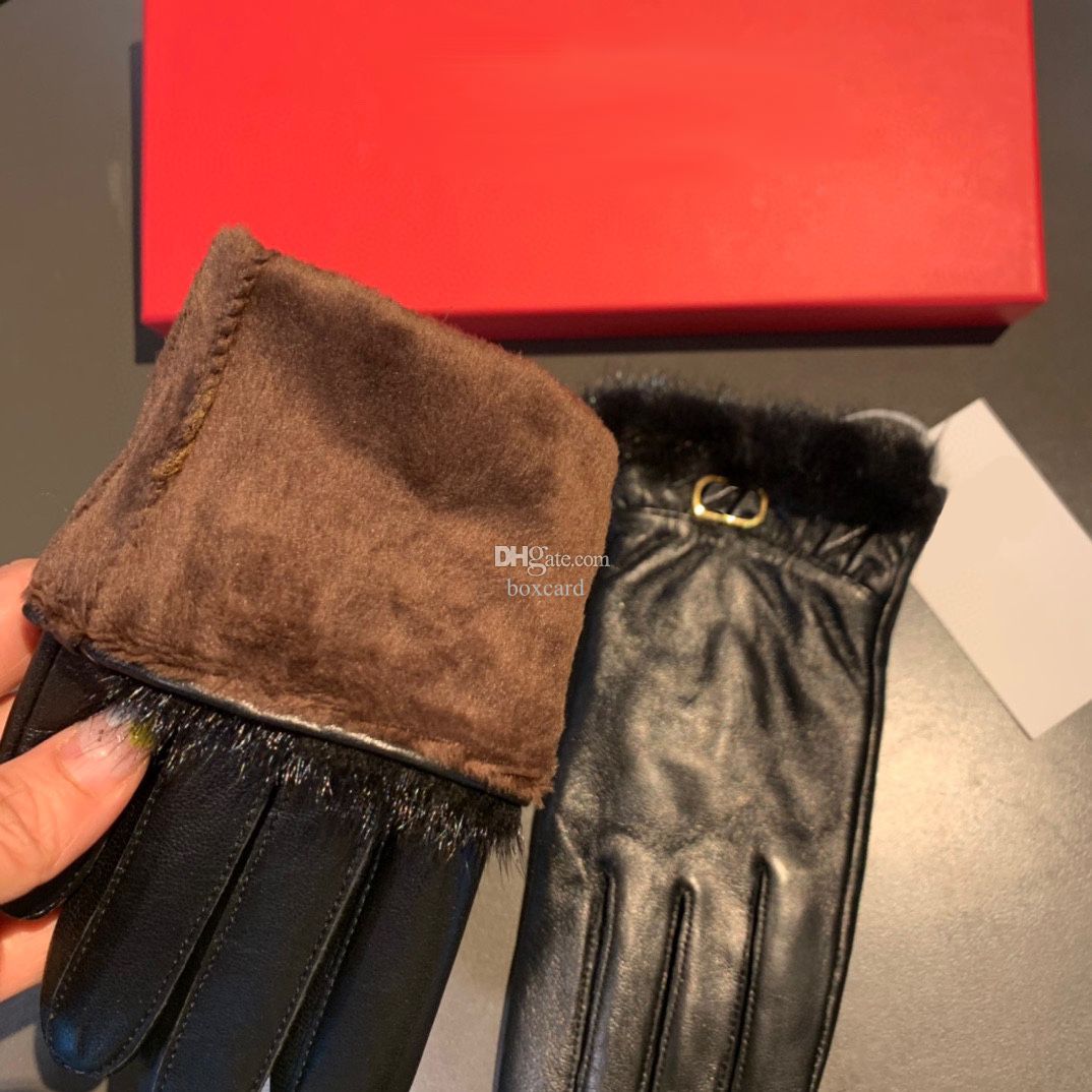 Winter Mink Fur Women Gloves Designer Icon Mittens Mittens Touch Screen Geather Gloves Outdoor بالإضافة إلى قفازات سميكة مخملية مع Box259a