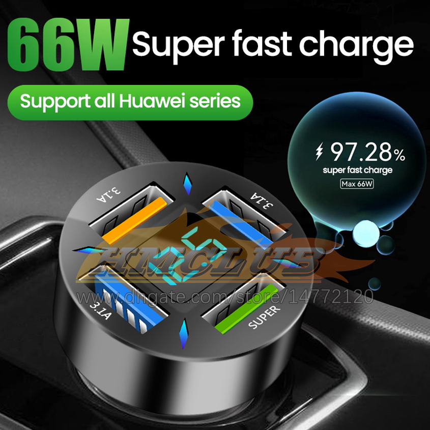 66W 4 порта USB CAR Charger Fast Charging PD Quick Rates 3.0 USB -телефон Adapter для iPhone 13 12 Xiaomi Samsung Automotive Electronics Free Ship