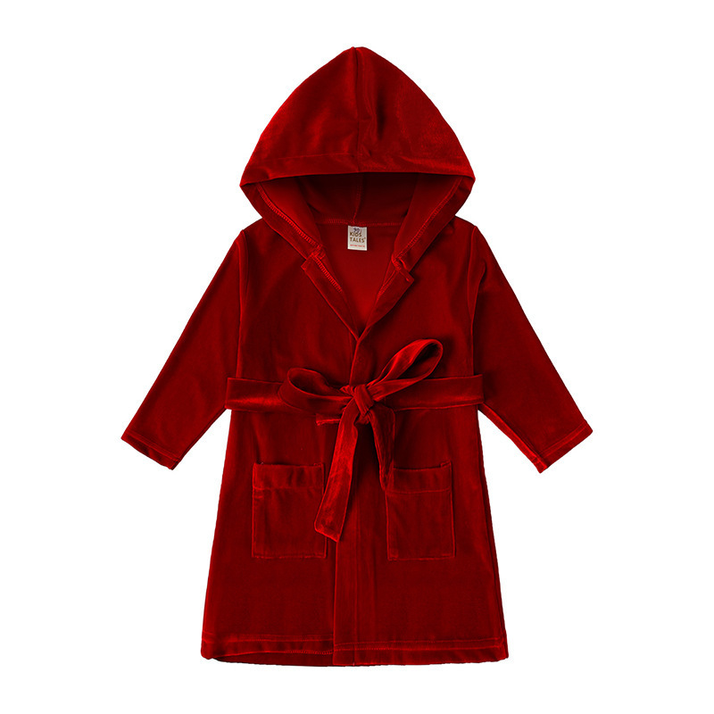 Towels Robes Kids Girls Christmas Pajamas Family Hoody Red Velvet Sleepwear Long Nightgown Pyjama Enfant Fille Boys Clothes Pjs 221025