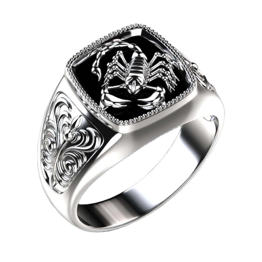 925 Silver Vintage Style Embossed Men's Ring Scorpion Memorial Day Rings Punk Ring Jewelry