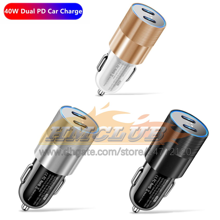 68W Dual Tipo C Carregador de carro Metal Automotor Adaptador Charging Fast Charging USB Charge para celular no carro para iPhone 13 12 Automotive Electronics Car-Charge Free Ship