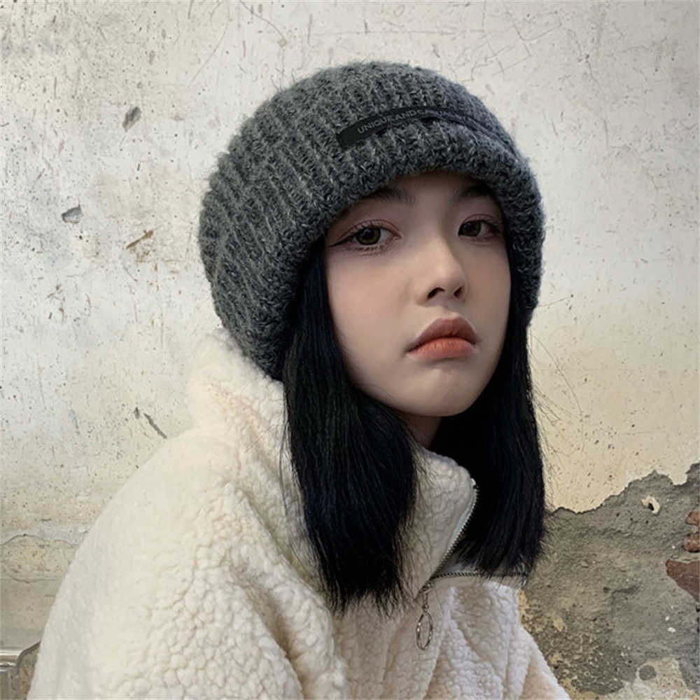 Beanie/Skull Caps Loose Big Head Knit Hat Unisex Mohair Wool Patch Wild Face Wild Face Wime Cold Dome High Elasticity Clothing Collocation T221020